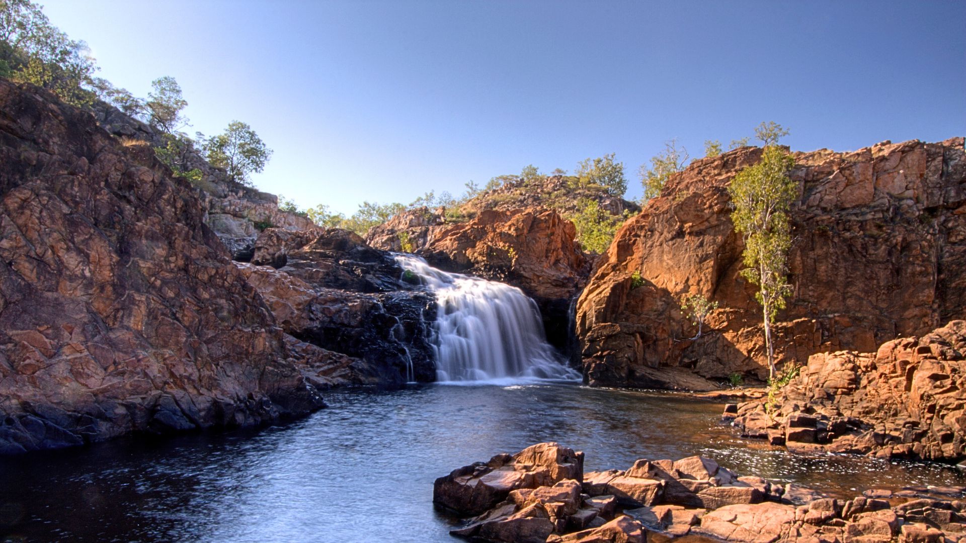 Edith Falls surrounded by lush greenery