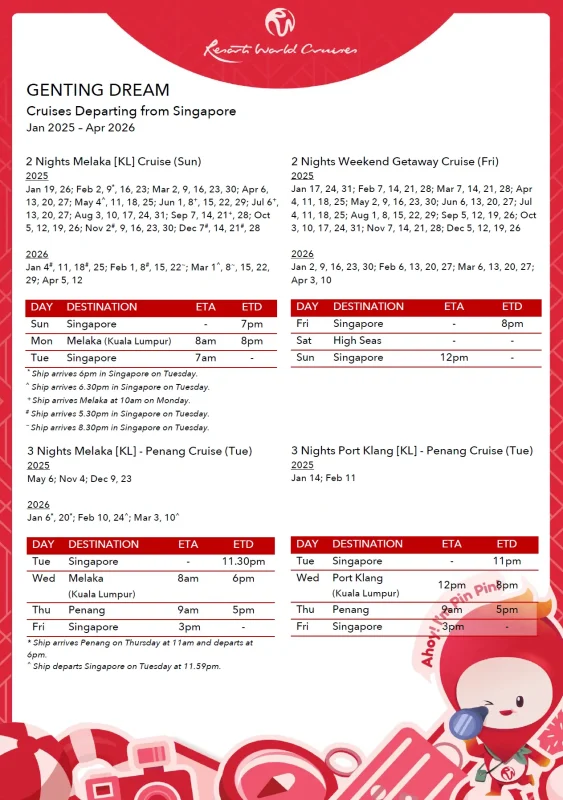 Genting Dream Itinerary